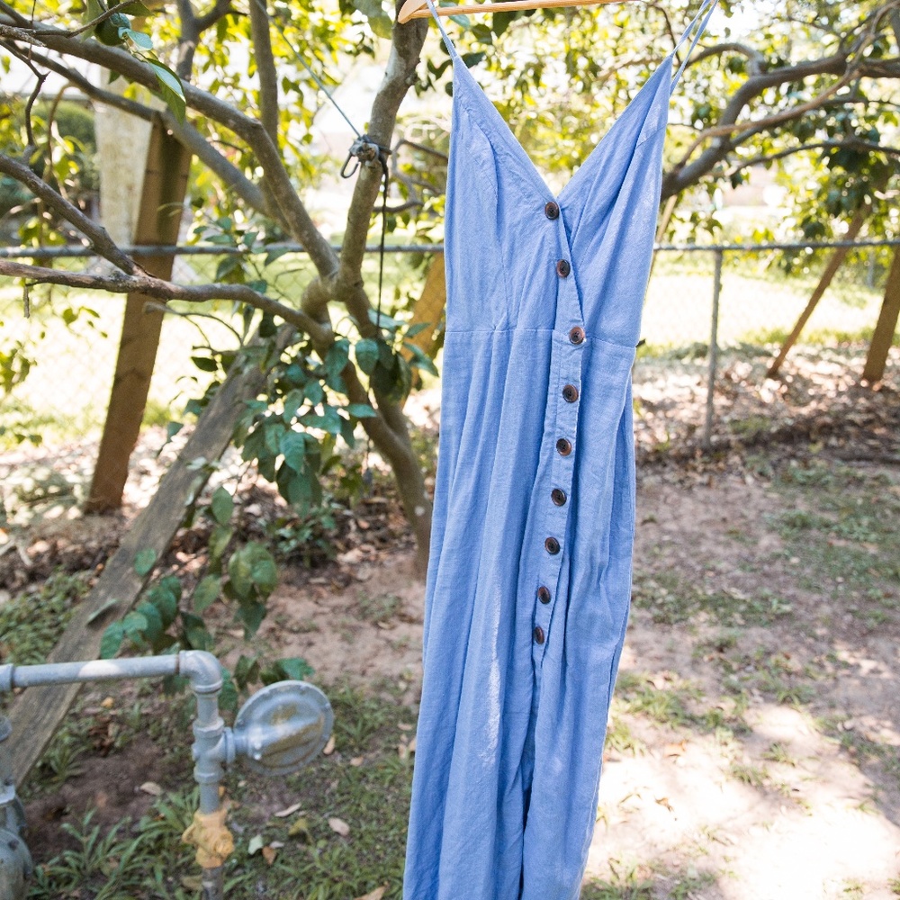 Urban Outfitters -Blue Linen-Blend Button-Up Dress